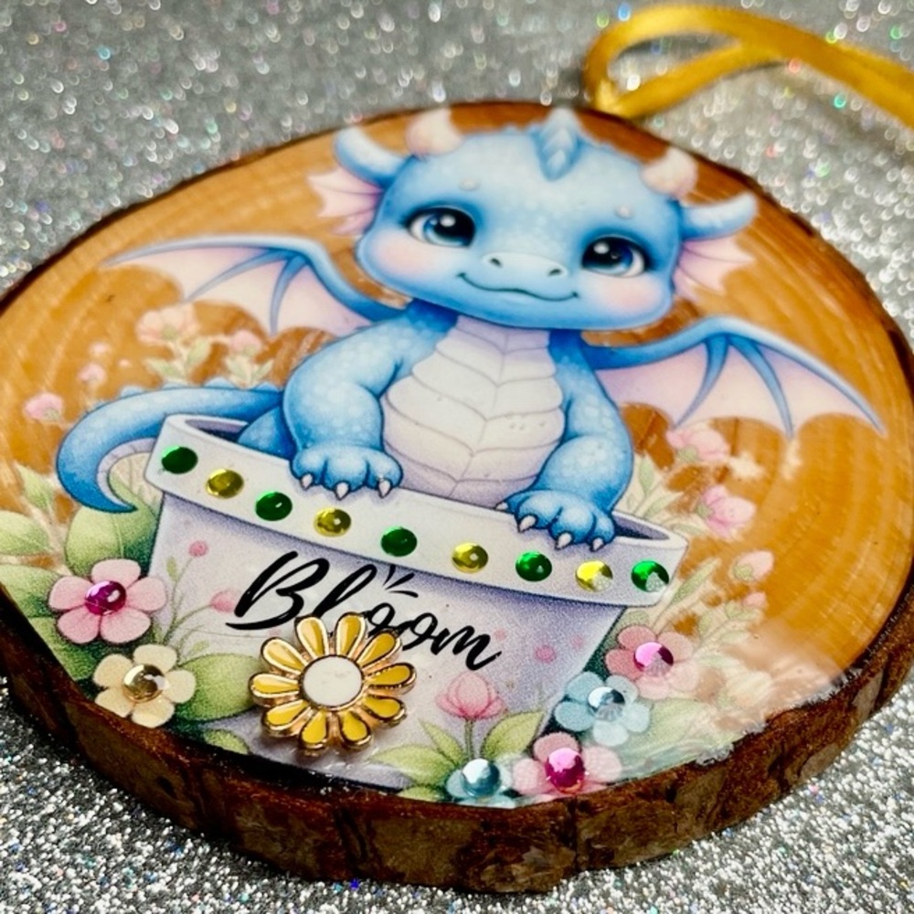 Hand Crafted Blue Dragon Ornament with Yellow Ribbon - Picture 3 of 11